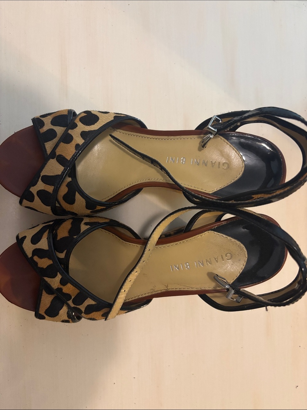 Gianni Bini Cork Leopard Print Slingback Heels in Tan and Black